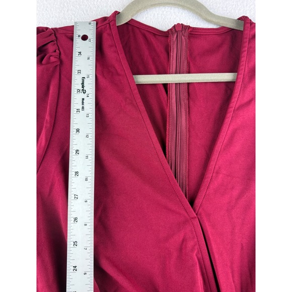 Cupshe Burgundy Ruched Wrap V-Neck Long Sleeve Ruffle Mini Dress CAA05A3L045JJ L - Picture 8 of 15